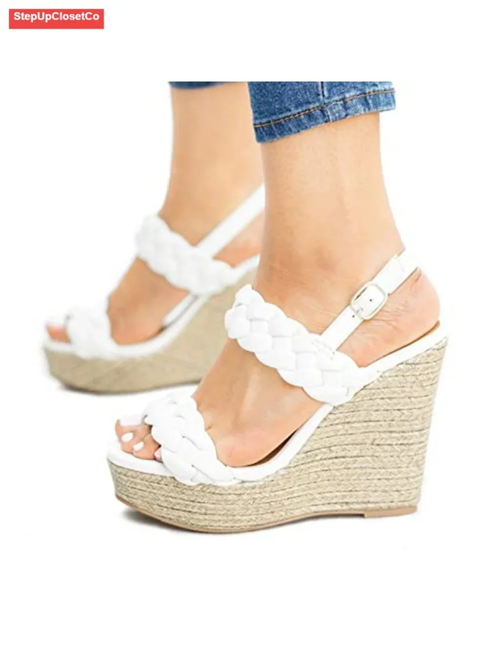 Braided Espadrille Platform Wedge Sandals Open Toe Ankle Buckle